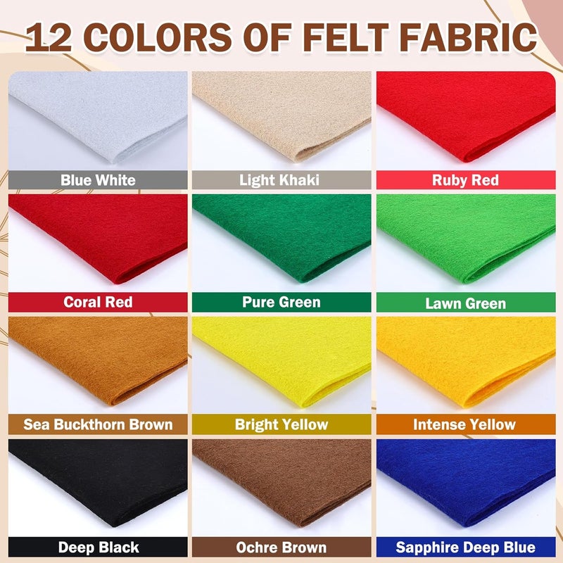 MITINU 12 Rolls 8"x35"(20.5x90cm) 1.4mm Thick Soft Felt Fabric Sheet 12 Assorted Colors Felt Pack for DIY Craft Sewing Squares Nonwoven Patchwork - Image 3